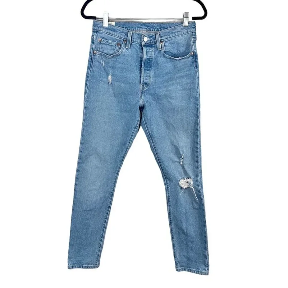 Levi's 501 Premium Skinny Medium Wash Distressed Jeans - Picture 3 of 14